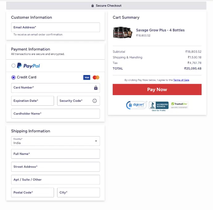 Savage Grow Plus order page Savage Grow Plus order page